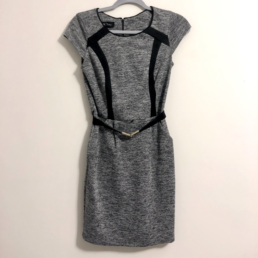 Fitted Gray Business Dress with Pockets!
